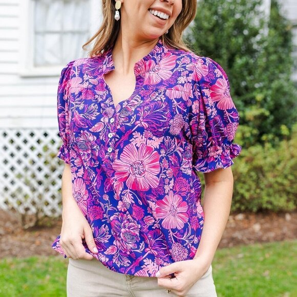 Marlowe High Tea Pink Short Sleeve Top - Picture 1 of 1